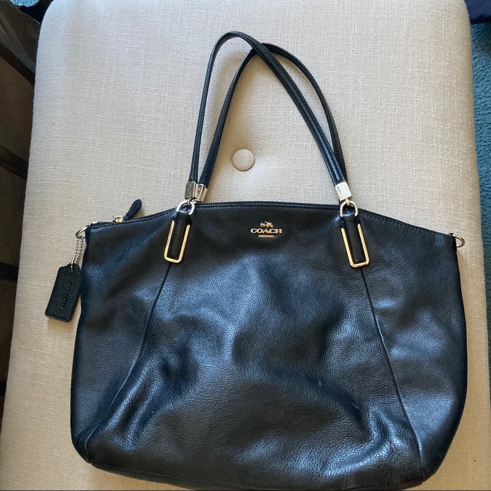Coach Kelsey Pebbled Leather Satchel Bag Black
